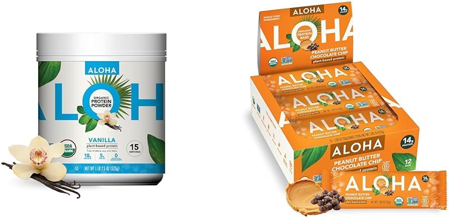 Un pla Orgue ALHAA-Based Protetin Paowder Vanilla 19.6oz, Proteins Bars Peanut Buter Bupte Chop 198oz, paquet de 12 paquets