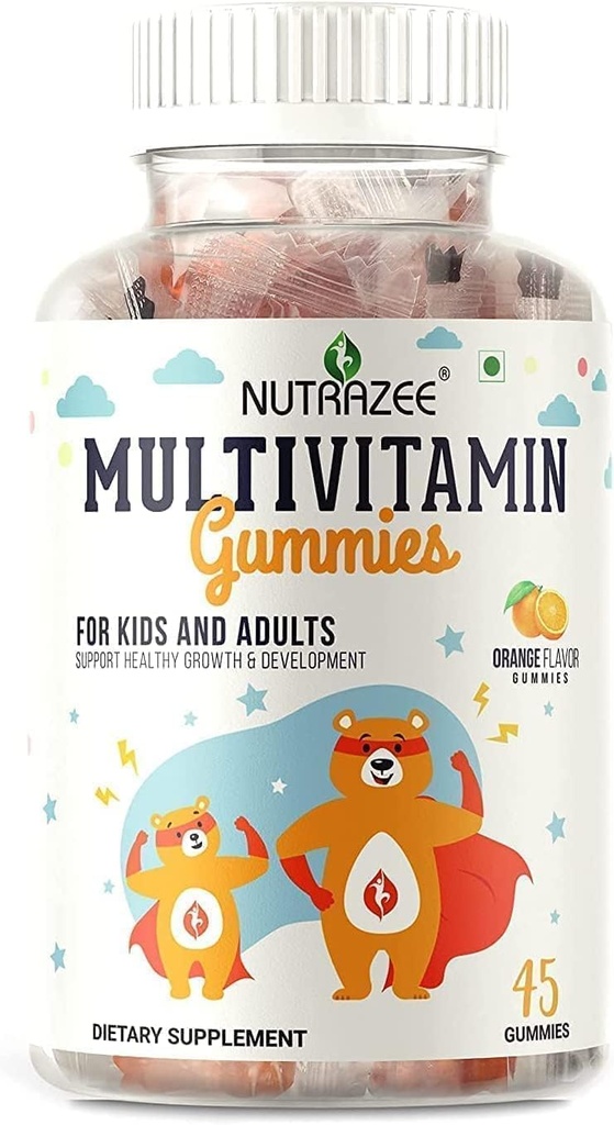 SENTA Nutrazee Multivitamiini Gummies lapsille, teini-ikäisille, miehille, naisille ja aikuisille välttämättömiä vitamiineja terveen kasvun, kehityksen ja immuniteetin, 45 Gummy Bears täydentää