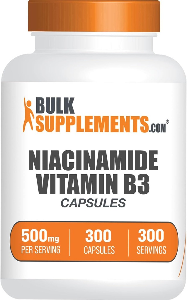 BulkSupplements.com Niacinamide Capsules - Niacinamide Supplement, Vitamin B3 Ekstr, Niacinamide 500mg - Gluten Pulsuz, 1 Kapsül Xidmət, 300 Kapsül (Paket 1)
