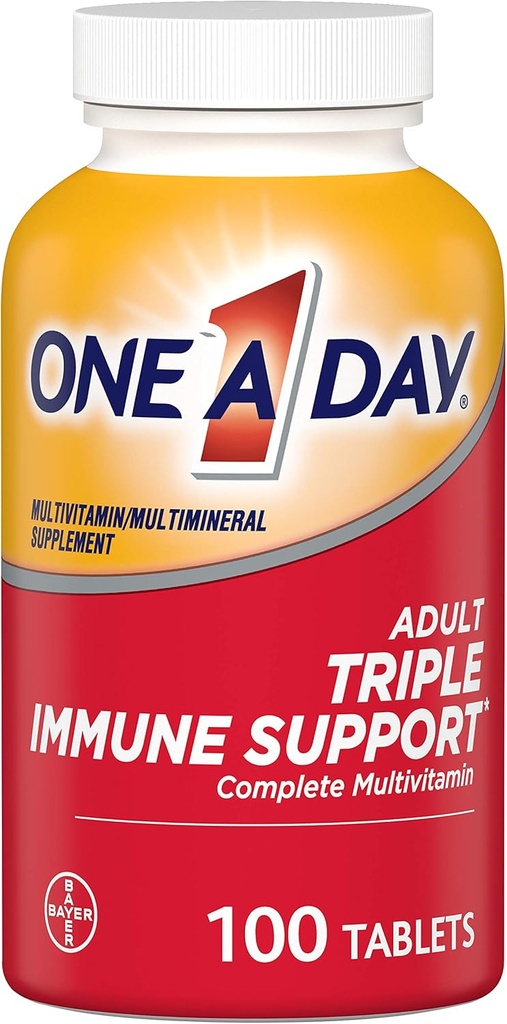 One A Day Adult Triple Immune Support* Komplett Multivitamin, Tillägg med vitamin C, D-vitamin och Zink, 100 greve