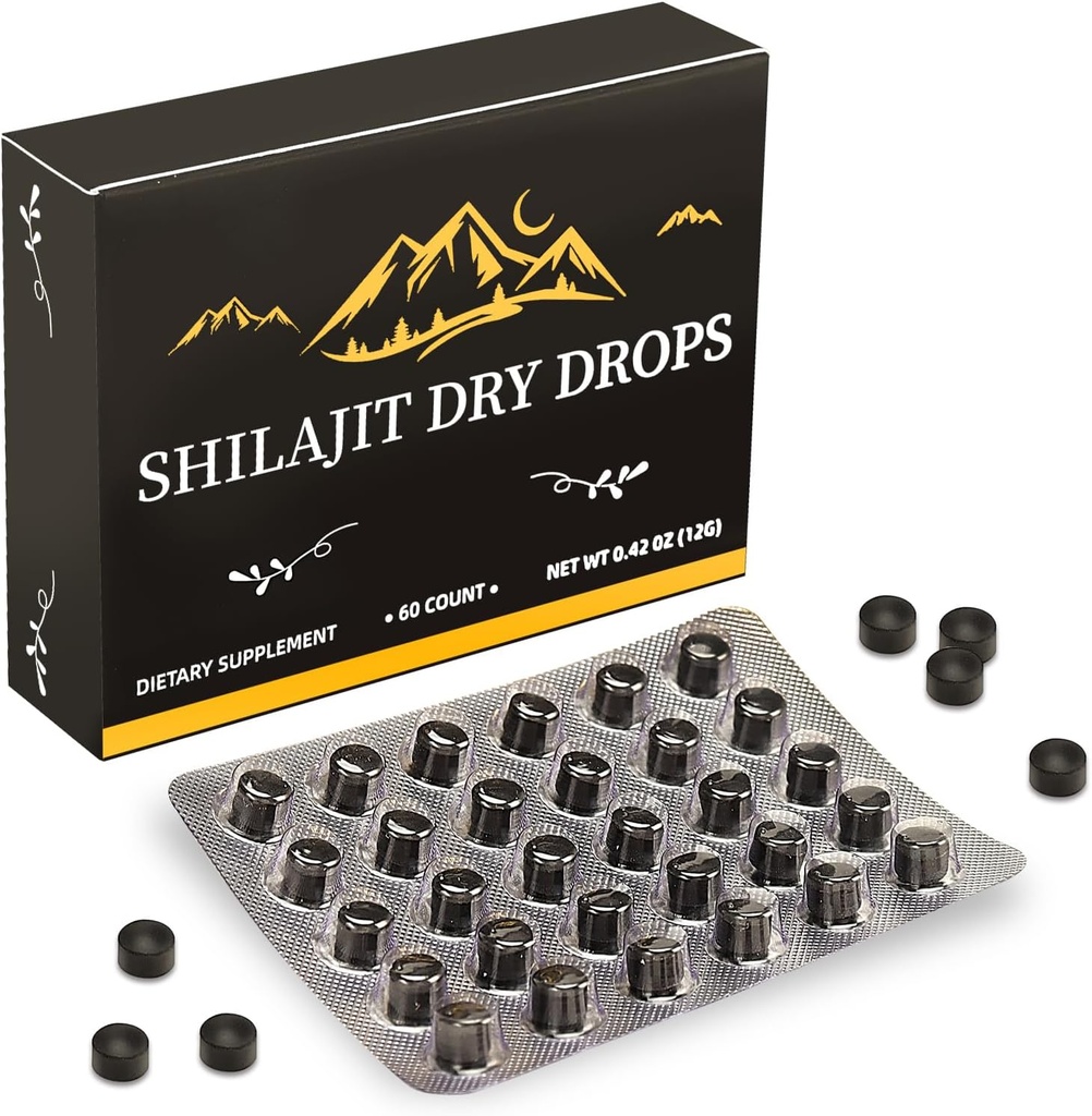 Shilajit Pure Himalay Resin Dry Drops Tablets |Himalaya shilajit, Inmune Support,Pure Natural shilajit | 85+Trace Minerals & Fulvic Acid for Energy, Pure Himalaya Resin 60 Tablets (1 paketea)