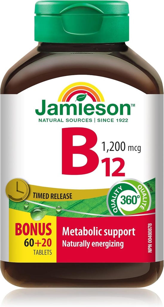 Jamieson Vitamin B12 (Cobalamin) 1200mcg, Timed Release, 80 таблетки