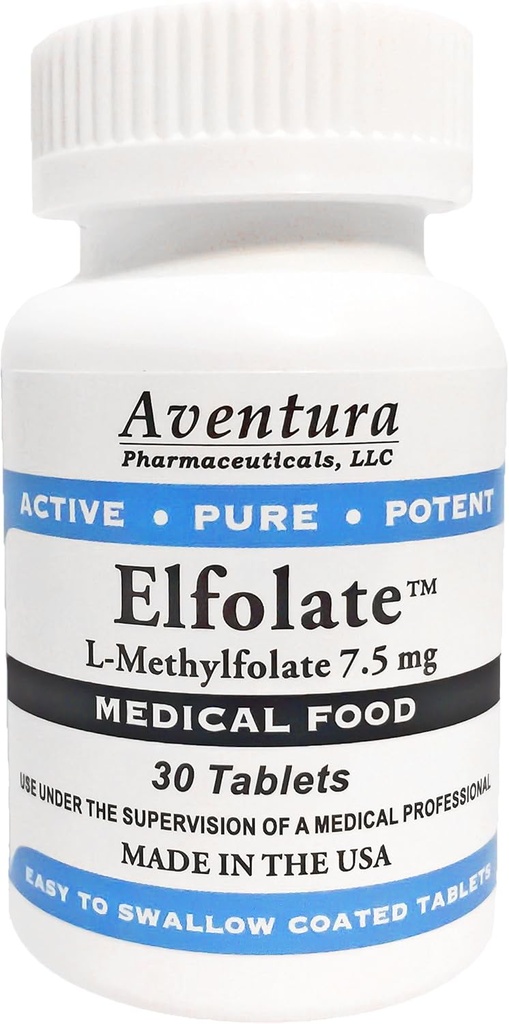 ELFOLATE® 7.5 mg L-Methylfolate Methylfolate Torchfolate Medical Food Supplement Professional Strength Active Pure Potent 30 Tablets