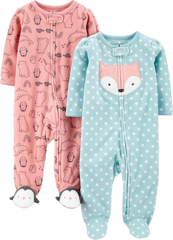 Preproste radosti Carter's Baby Girls' Cotton in Fleece nogo spanja in igra, paket 2