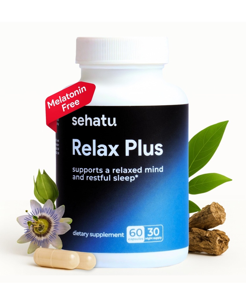 Relax Plus Stress Relief Supplement | with GABA, L-Theanine, Ashwagandha, Valerian Root | Supports A Relaxed Mood and Restful Sleep | 60 Count | 30 Day Supply