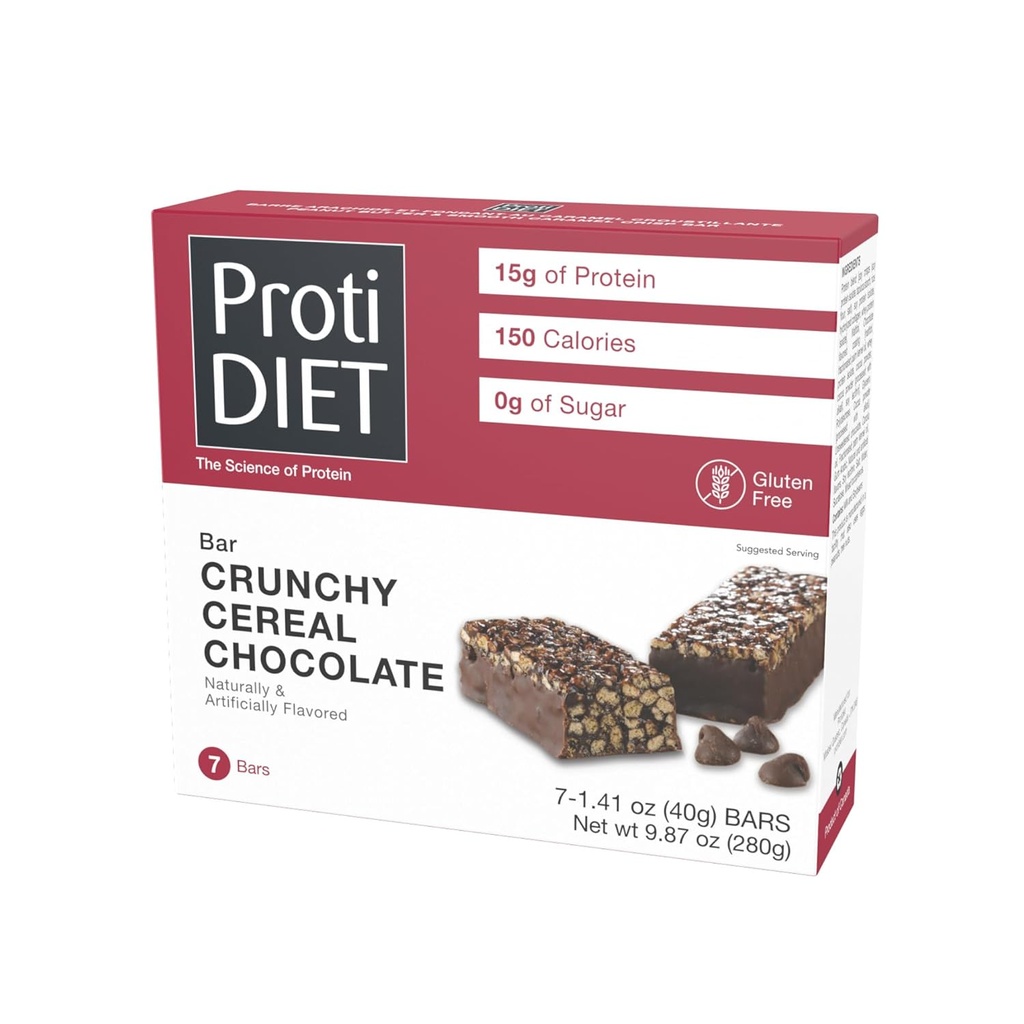 ProtiDIET Gluten Free Crunchy Cereal שוקולד סיבי ברים - חטיפים חלבונים גבוהים, מושלם על-התזונה חטיפים כדי לתמוך בסגנון חיים Busy ו Active Lifestyle - 7 חלבונים Bars Per Box