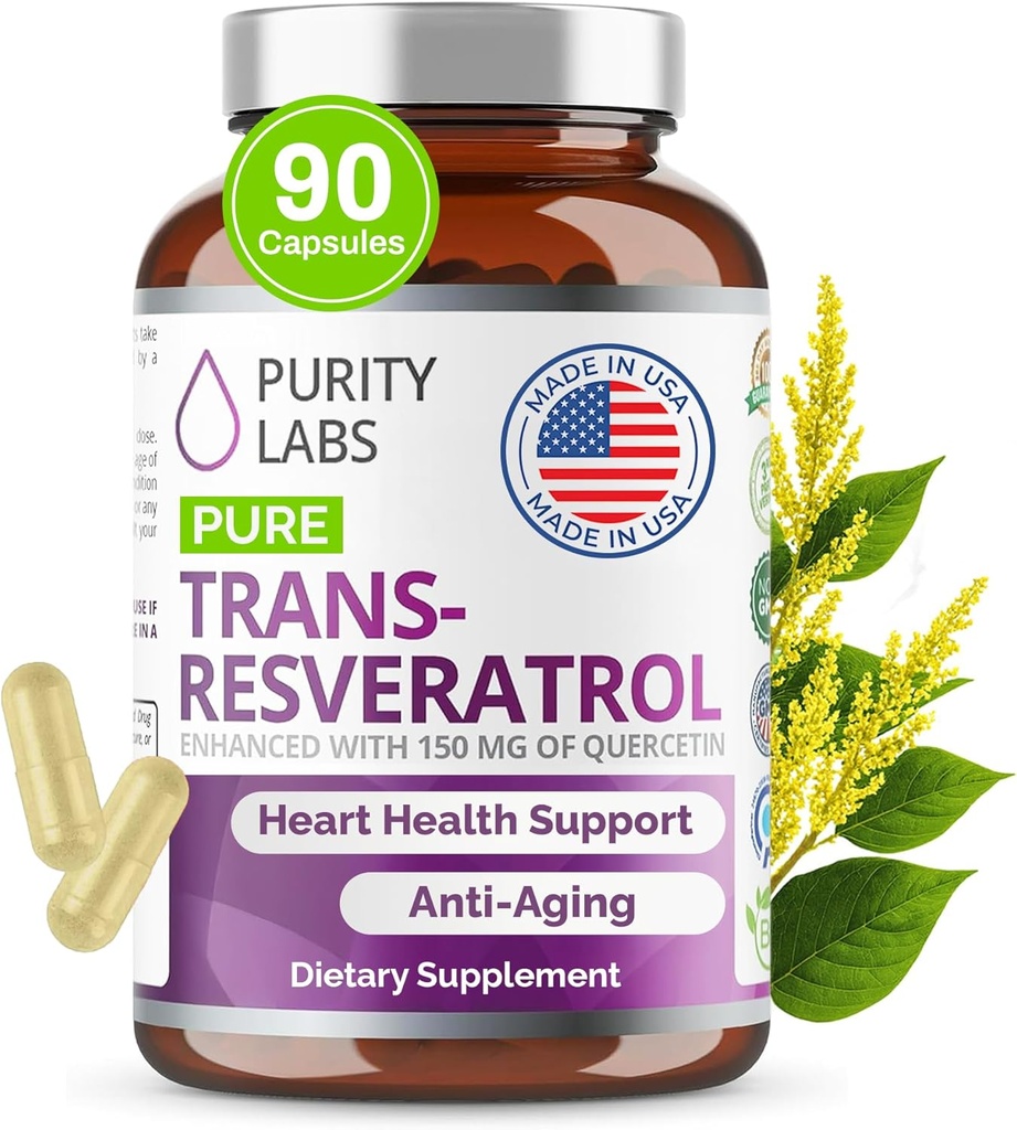 纯净实验室 纯有机转录Resveratrol 配有 Quercetin , Vegan 抗氧化剂营养补充 心脏,皮肤,毛发,钉子 → 来源于日本 Knotweed → 90 Capsules
