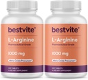 BESTVITE L-Arginine 1000 mg 每块药片(480个药片)(240 x 2) – 药品等级 – 与 Arginine HCl – 硝氧化物前体相比含有20%的纯亚基宁*