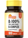 Sundance Vitamin B-Complex 100% Daily Value | 100 Tablets | Vegetarian, Non-GMO, and Gluten Free Supplement