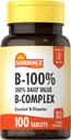 Sundance Vitamina B-Complex 100% Valore giornaliero | 100 compresse | Vegetariano, Non OGM e Gluten Supplemento gratuito