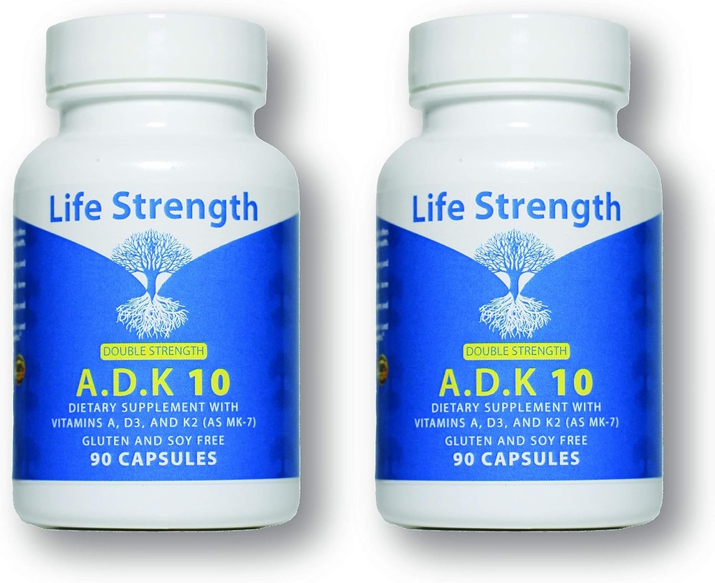 ADK 10 Supplement (180 Teller) - Legeformulert vitaminer A1, D3 & K2 (som MK7) for beinhelse - immunsystemstøtte - Glutenfri, soyafri, ikke-GMO - 90 kapsler