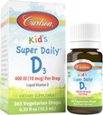 Carlson - Kid's Super Daily D3, Vitamin D Drops for Kids, 400 IU per goccia, 1-Year Supply, Heart & Immune Health, Vegetariano, Liquid Vitamin D Drops, Unflavored, 365 gocce