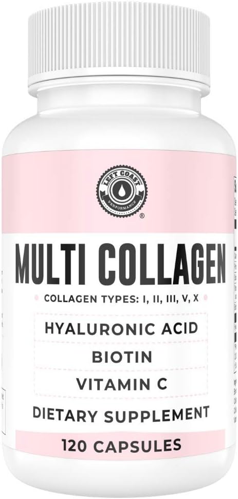 Capsule di collagene con Biotina, Acido Ialuronico, Vitamina C, Capsule Peptide Multi Collageno I, II, III, V, X Per Pelle, Capelli, Unghie e Integratore Comunitario* 120 Conte