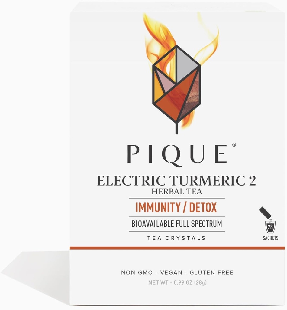 PIQUE Electric Turmeric 2 - Stöder hälsosam immunitet, det naturliga inflammatoriska svaret, Natural Detox Pathways och Radiant Skin - 28ct Single Serve Sticks (Pack of 1)