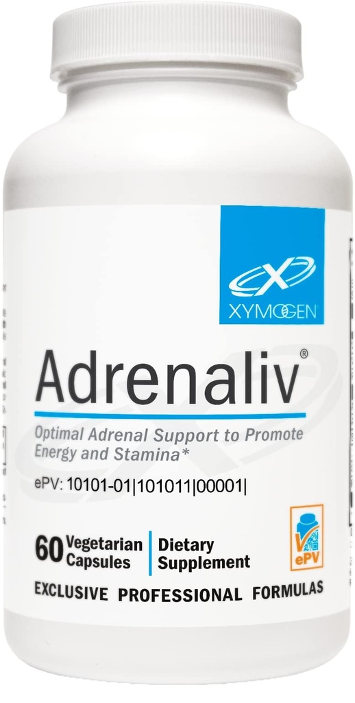 XYMOGEN Adrenaliv - Adrenal Support Supplement* - Stress Response, Energy & Stamina Support* - Non-GMO, Gluten-Free, Dairy Free - 60 Capsules