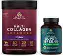 Nutrition kuno Multi Collagen Advanced Powder Cleanse & Detox, Unflashing, 36 Servings + Organic Super Greens Table