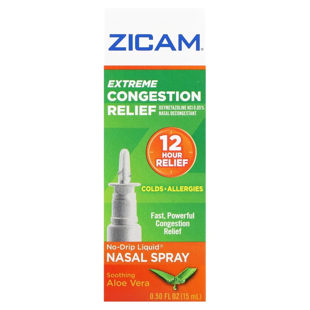 Zicam Extreme Congestion Relief Nasal Spray, 12 Hour Relief, No-Drip Liquid with Soothing Aloe Vera - 0.50 fl oz (Pack of 4)