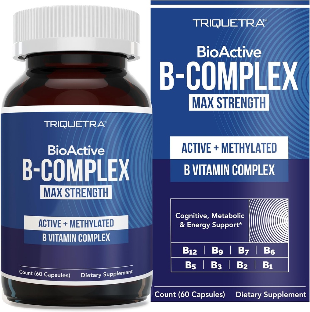 BioActive Vitamines B Complex - Kraujo srautas Paruoštas, Metilintas B kompleksas - Featuring Metilfolate, 3 BioActive Form of B12, BenfoPure ® B1 & Pantesin ® B5 - 12 B Vitaminai klinikinėse dozėse - 60 Servings