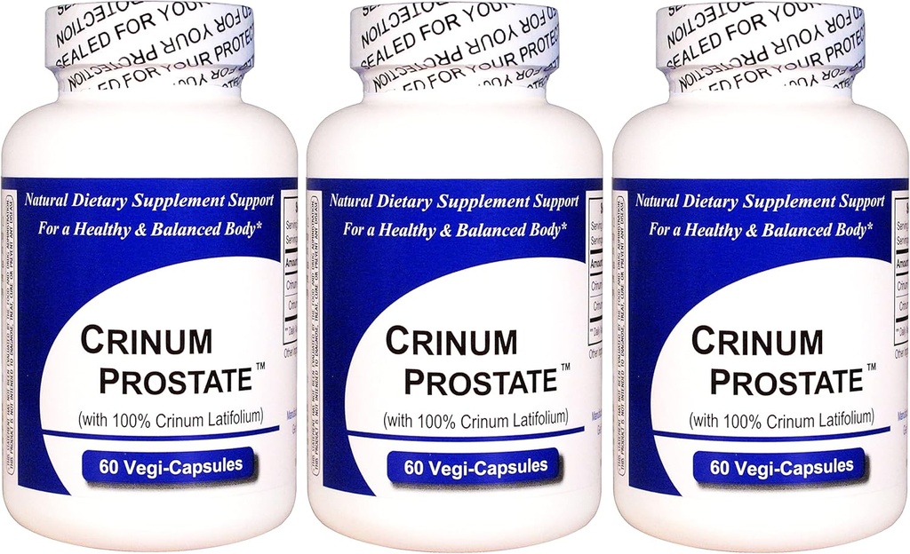 Crinum Prostate 3-Pack (60 Vegi Caps per Bottle) 100% Concentrado Latifolium Crinum vietnamita, no contiene rellenos sintéticos como Dióxido de silicona, Talc, Sterate de Magnesio, etc.