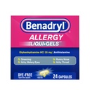 Benadryl Liqui-Gels Allergy Medicine, Dye-Free Liquid Gel Capsules with 25 mg of Diphenhydramine HCl Antihistamine for Relief of Allergy & Cold Symptoms Like Runny Nose & Sneezing, 24 ct