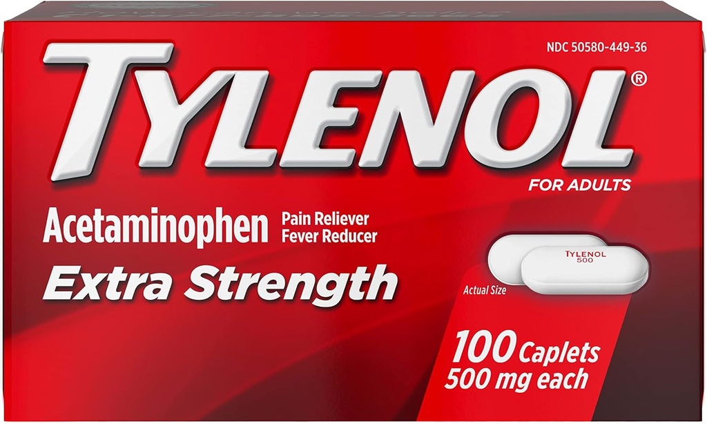 TYLENOL Papildomas stiprumas Skausmas Reliver & Karščiavimas Reduktorius 500 mg, kapsulės 100 ea pakuotė po 2