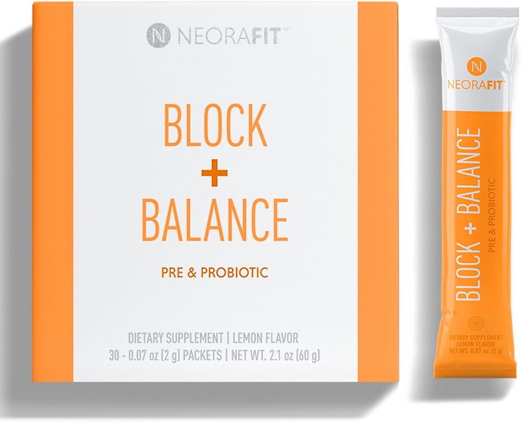 NeoraFit - Block + Balance Pre and Probiotic Powder - Daglig brug, Craving Support, C-vitamin & B Blend, Praktisk Stick Packs - 30 Greve
