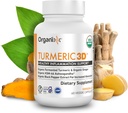 Organix USDA Organic Curcumin 配有 Ashwagandha, Turmeric & Ginger – Immune & 联合支持, 为最大生物利用率发酵, 60 蔬菜卡普尔