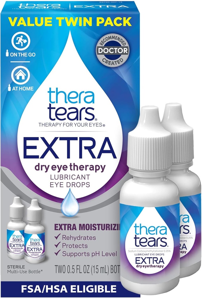 TheraTears Ekstra tørre øyedråper, Twin Pack, 2 flasker x 0.5 fl oz (pakke med 1)