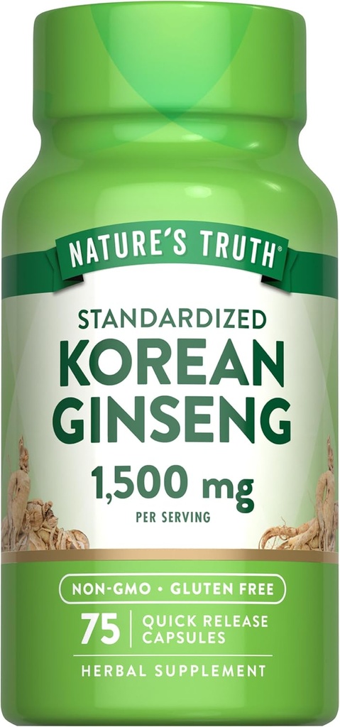 Nature's Truth Korean Ginseng Capsules | 75 개 | 표준화된 추출물 | Non-GMO & 글루텐 무료 보충