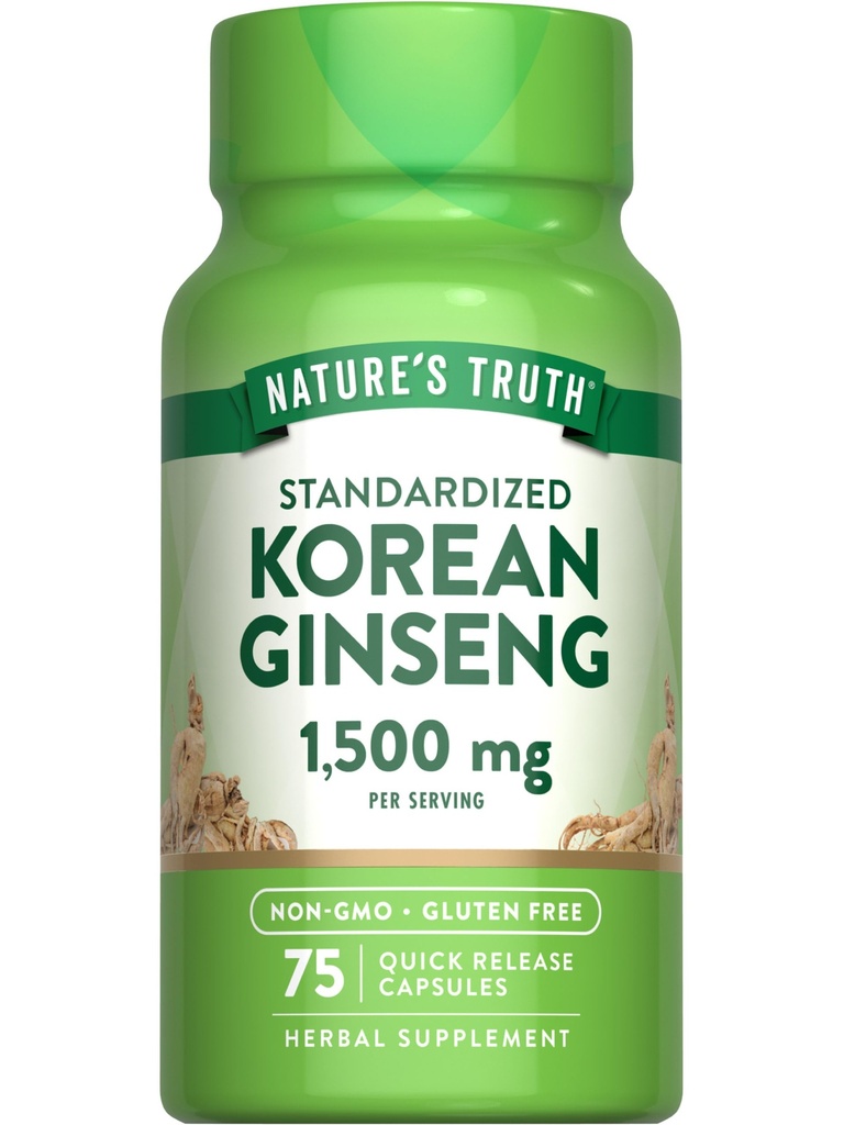 Nature's Truth Korean Ginseng Capsules | 75 Count | Standardized Extract | Non-GMO & Gluten Free Supplement