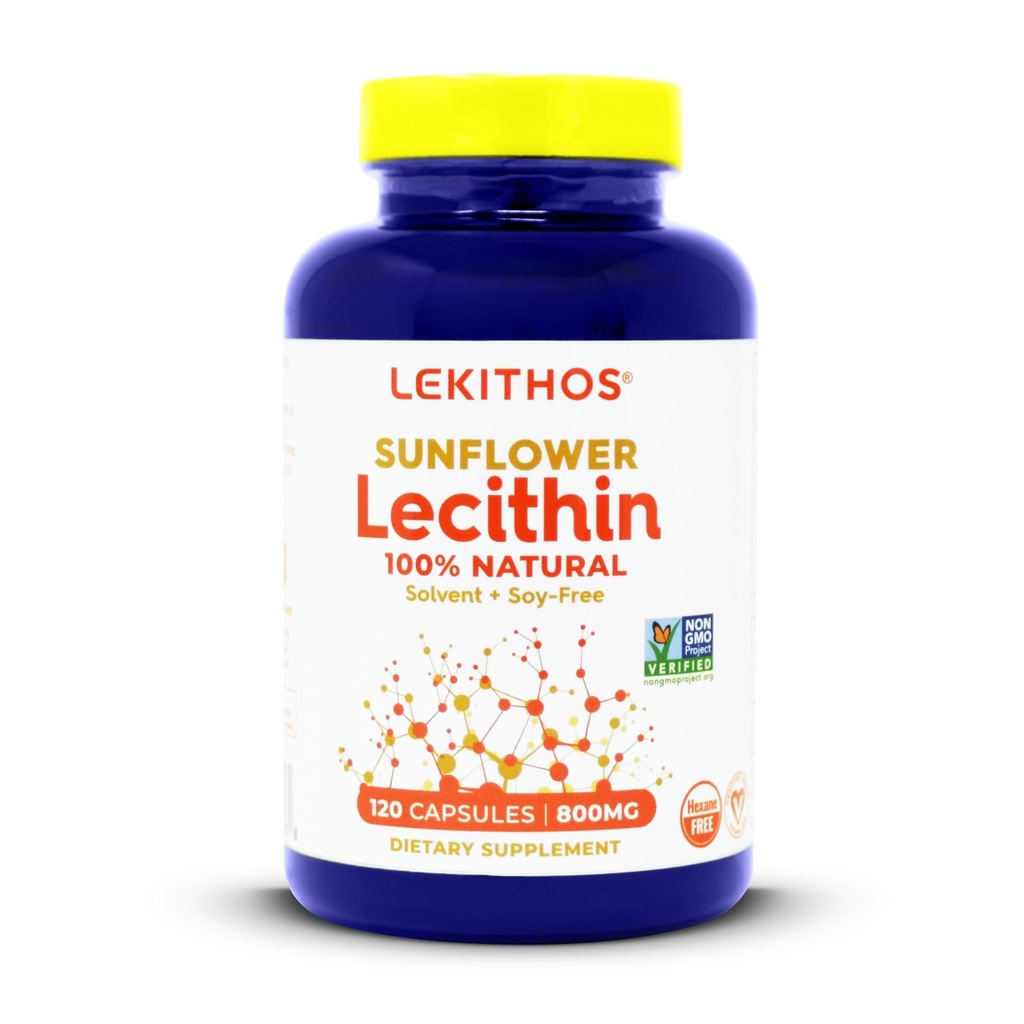 100% Natural Sunflower Lecithin Capsules | Solvent-Free | 800mg Per Capsule | Soy-Free, Gluten-Free, Vegan | Natural Lactation Support | Nervous System Support | 120 Vegetarian Capsules