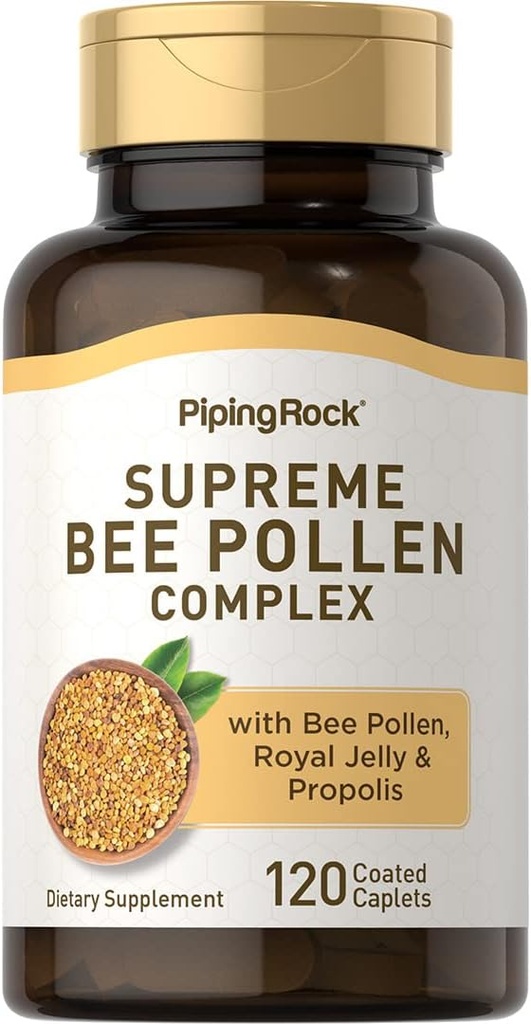 Pipping Rock Bee Pollen 与皇家Jelly和Propolis 120 Caplets = 男女综合增刊 = = 非GMO, Gluten Free