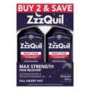 ZzzQuil Liquid, Max Strength Pain Reliever, Nighttime Sleep Aid Liquid, Acetaminophen 1000mg, Diphenhydramine 50mg HCI, Non-Habit Forming, Midnight Berry Flavored, 2 Pack, 24 FL OZ