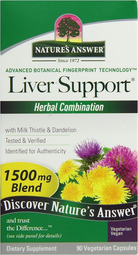 Nature's Answer Liver Support Herbal Combination Diétary Supplements Organic Natural Vegetarian Vegan Support Ideal for Healthy Liver Function 1500mg (90 kapsúl)