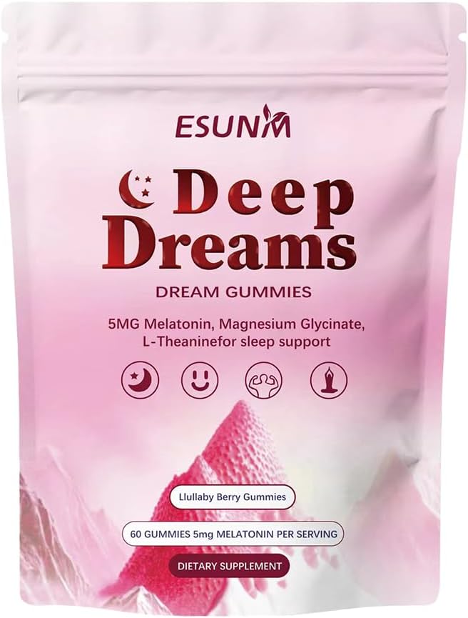 Deep Dream Sleep Gummies avec 5mg Melatonine, Magnésium, Glycinate, L-Theanine pour le soutien du sommeil- Supplément de sommeil non-habitant,60 Gummies, 30 jours d'approvisionnement