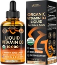 USDA organisk vitamin D3 10000iu - vitamin D-dråper for spedbarn, barn og voksne, graviditet og barn trygt - immunsystem, humør, bein helse og muskel støtte - naturlig oransje smak - 2 fl oz, 60 ml