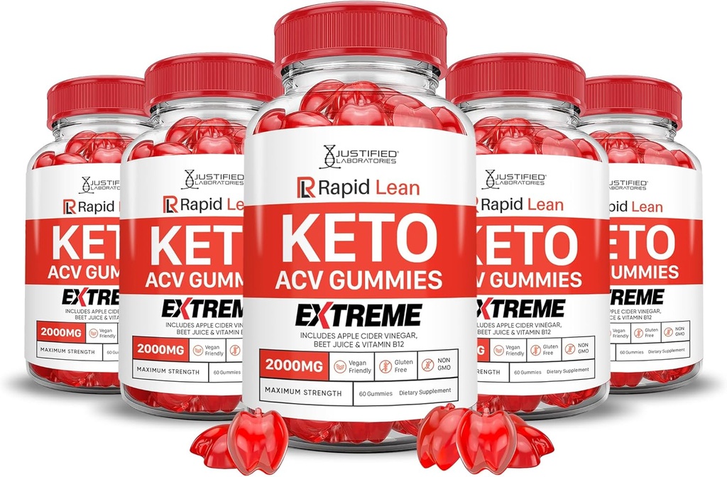 (5 Pack) Rapid Lean Keto ACV Gummies Extreme 2000MG Rapid Lean Keto Gummies Apple Cider Vinegar Formulerad med Pomegranate Beet Juice Powder B12 Vegan Non GMO 300 Gummys