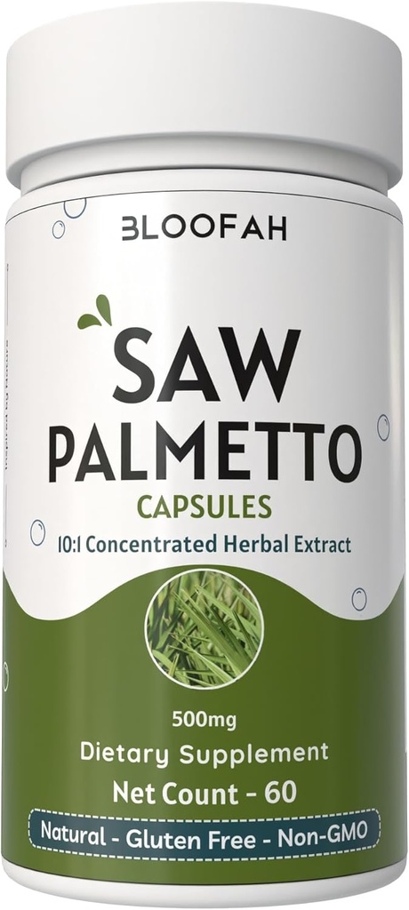 Saw Palmetto Capsules 500mg QQ 10:1 集中摘录 Serenoa Repens 草药补充 QQ Non-GMO, Gluten-Free Easy-to-Take Capsules (60 Counter (Pack of 1)).
