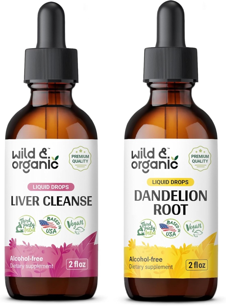 Wild & Organic Lever Cleanse Tinktur 2 fl oz & Mælkebøtte Root Tinktur 2 fl oz
