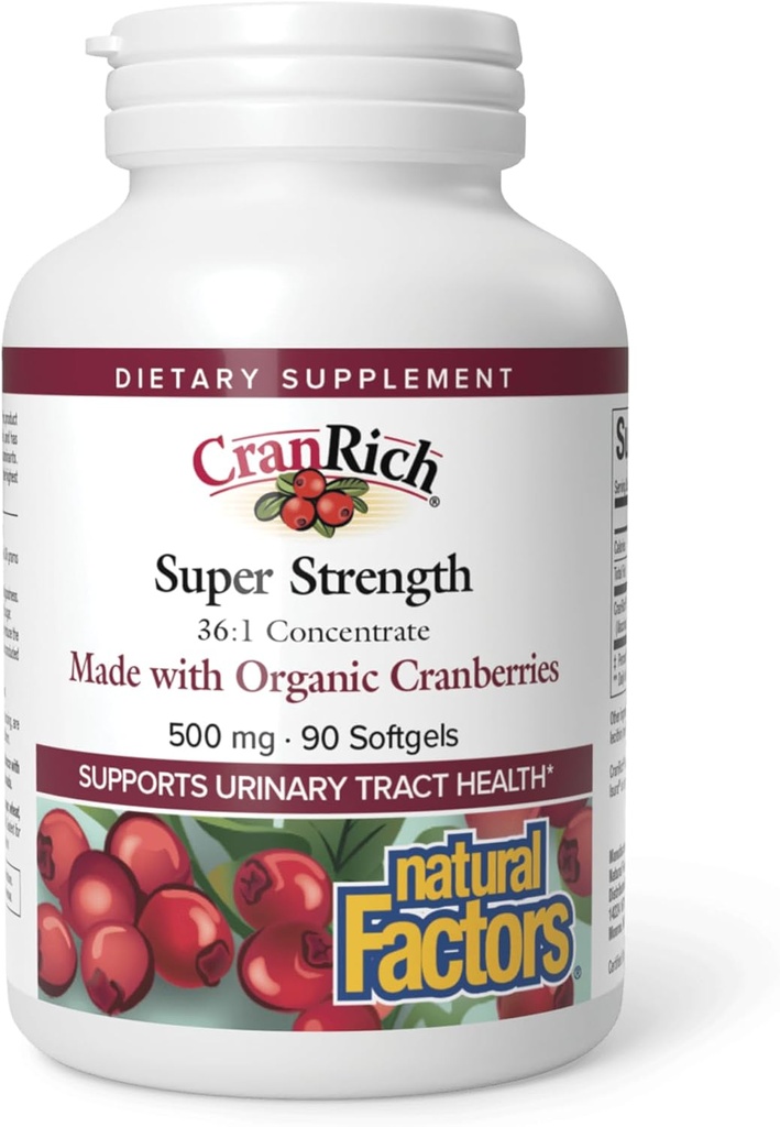 Naturlige faktorer CranRich, Super Strength Cranberry Koncentrat, Antioxidant supplement til Urinary Tract Support, Non- GMO, 90 softgels (90 Servere)