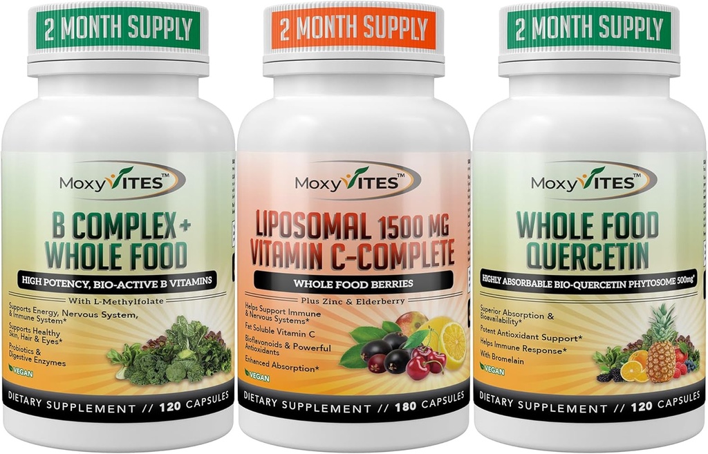 MoxyVites B-Complex - Liposomal Vitamina C - Quercetina para soporte enerxético - A enerxía perfecta Trifecta