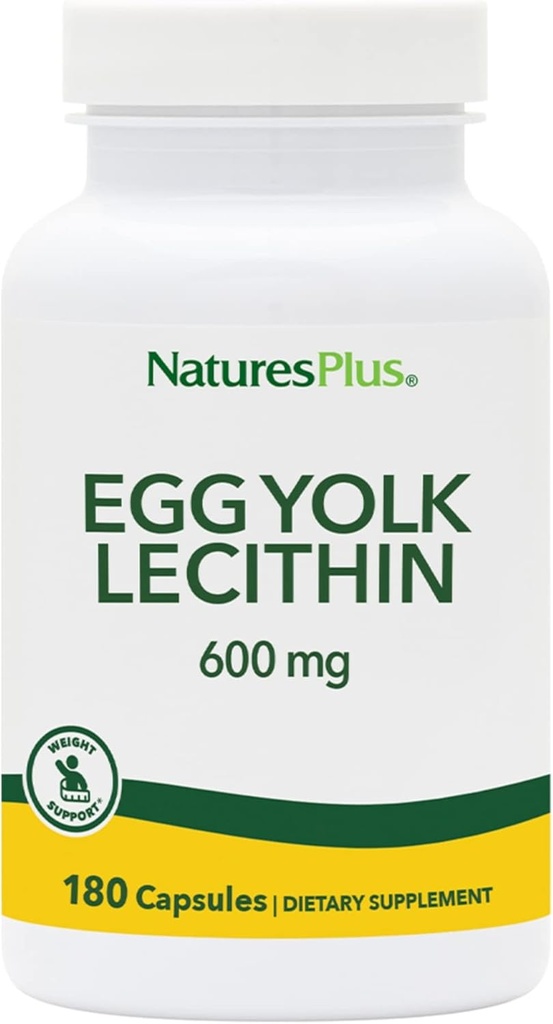 NaturesPlus Egg Yolk Lecithin - 600 mg, 180 kapsúl - bez sóje, bez lepku - 90 dávok