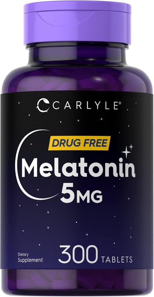 Carlyle Melatonin 5mg | 300 tabletas | Suplemento gratuíto de drogas | Vegetarian, Non-GMO, Gluten Free