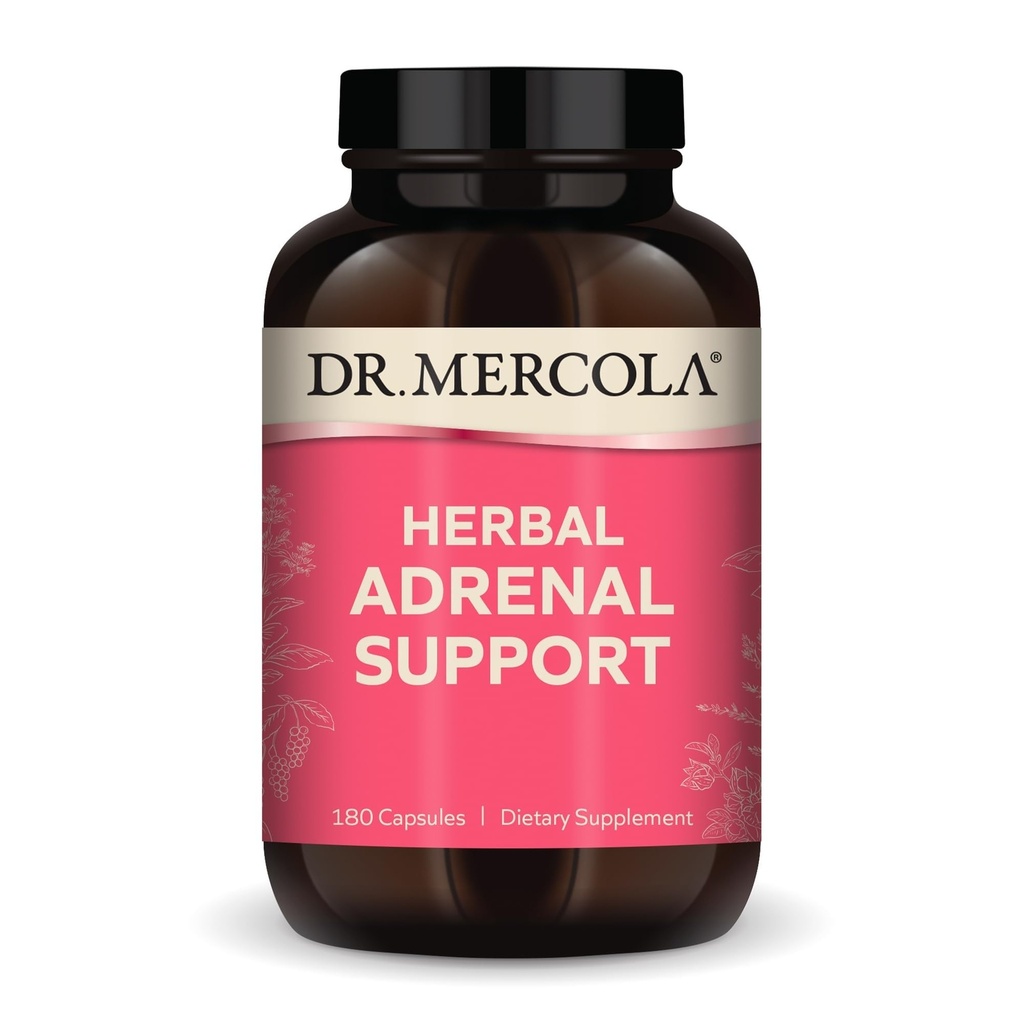 Dr. Mercola Herbal Adrenal Support - Supports Energy & Hormonal Balance - Organic Ashwagandha & Holy Basil - Adaptogen Complex - Gluten-Free - 180 Capsules (90 Servings)
