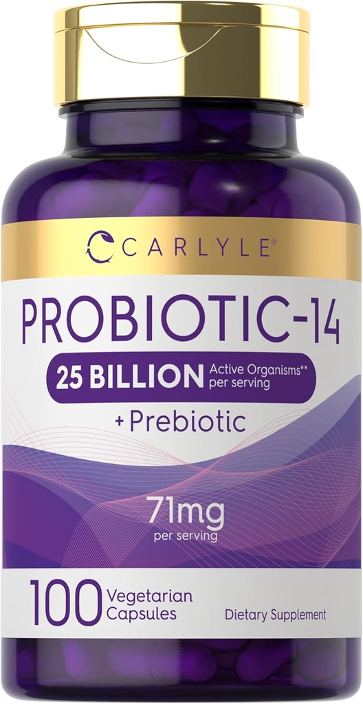 Carlyle Probiòtics per a homes i dones de 255. 25 milions de dòlars CFUKKK amb Prebiotics 100 Capules Vegetarian, No-GMO, & Guten Free suplementaris