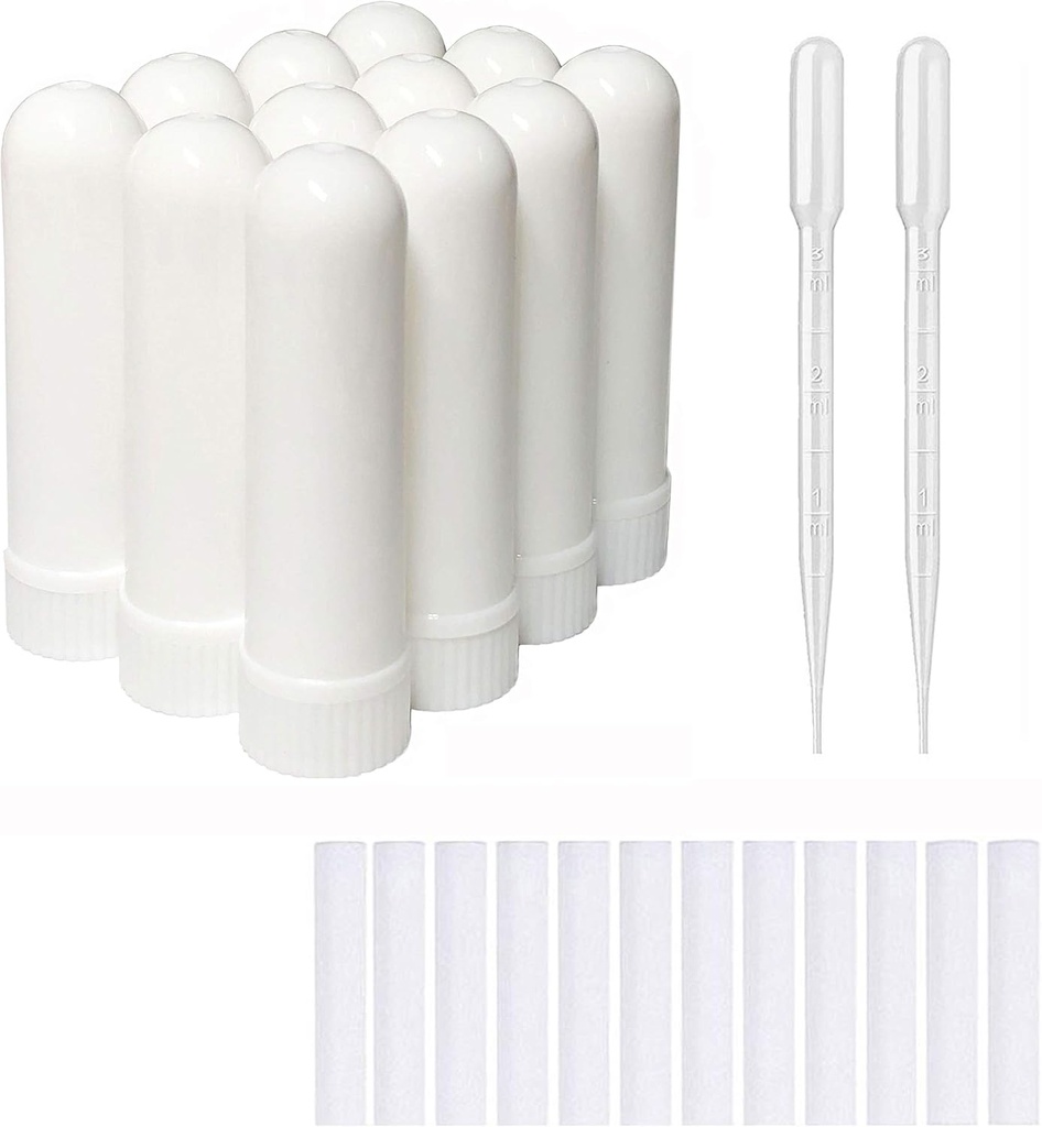 12 Sets Essential Oil Aromatherapy Tubes Inhaler Sticks Blank Nasal Inhalers (12 Complete Sticks) + 2 Polietilén Pipette cseppentő