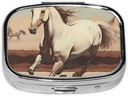 Pill Box, Small Pill Case for Purse & Pocket, Cute Medicine Organizer Travel Pillbox, Portable Pill Container Holder to Hold Vitamins, Medication, Fish Oil and Supplements, Prancing White Horse