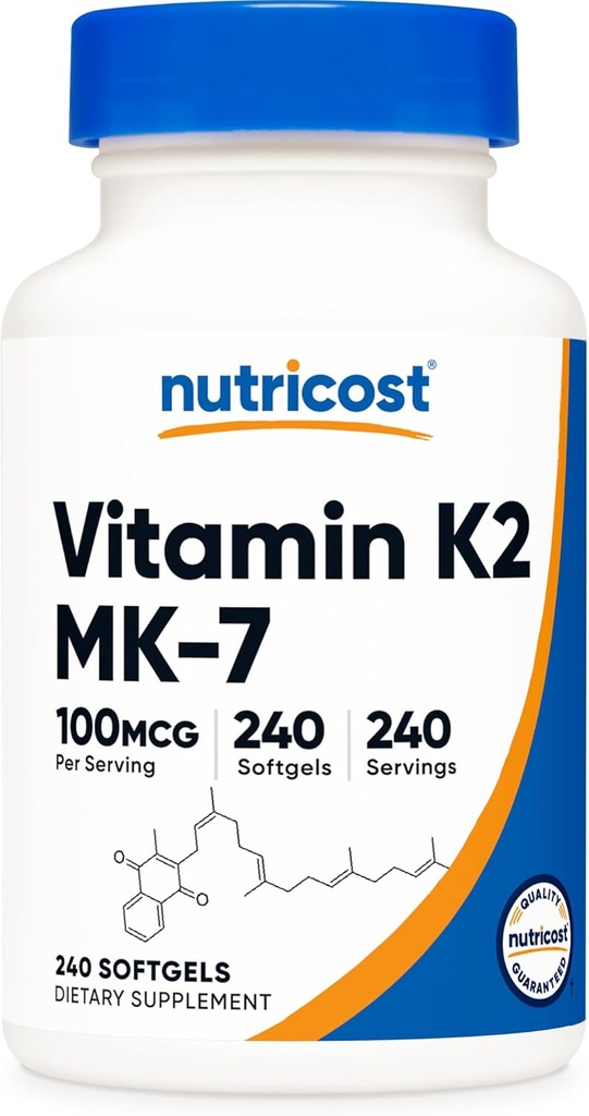 Nutricost vitamin K2 MK-7 100 mcg, 240 Softgels - Glutenfri og ikke-GMO MK7