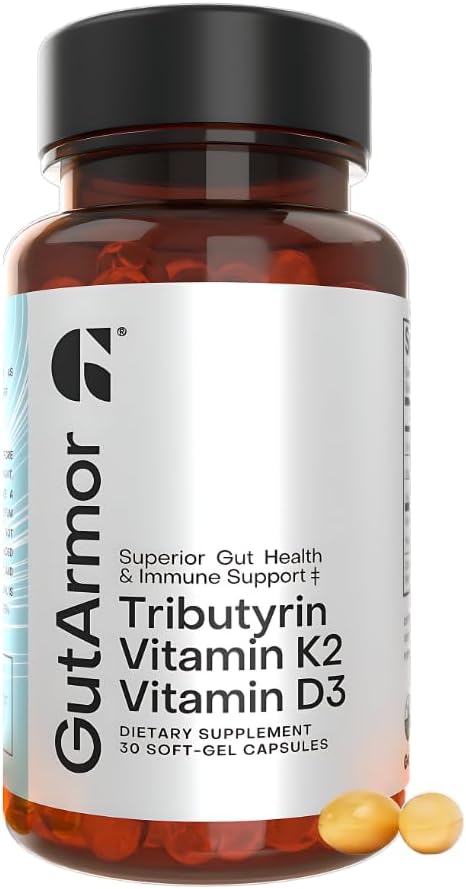 Gut & Heart Health + Immune Support | 1 Month Supply | 30 капсул мягкого геля | Чистый бутират 350 мг и витамин D3 2000 МЕ и витамин K2 120 мкг | Здоровье сердца | Поддержка желудочно-кишечного тракта