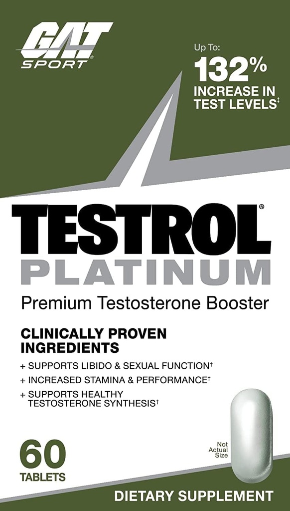 Testrol Platinum, Test Booster pentru bărbaţi de GAT Sport Rezistenţă + libido + Testosteron Boost, Boron, Vitamina D, Zinc, 60 comprimate